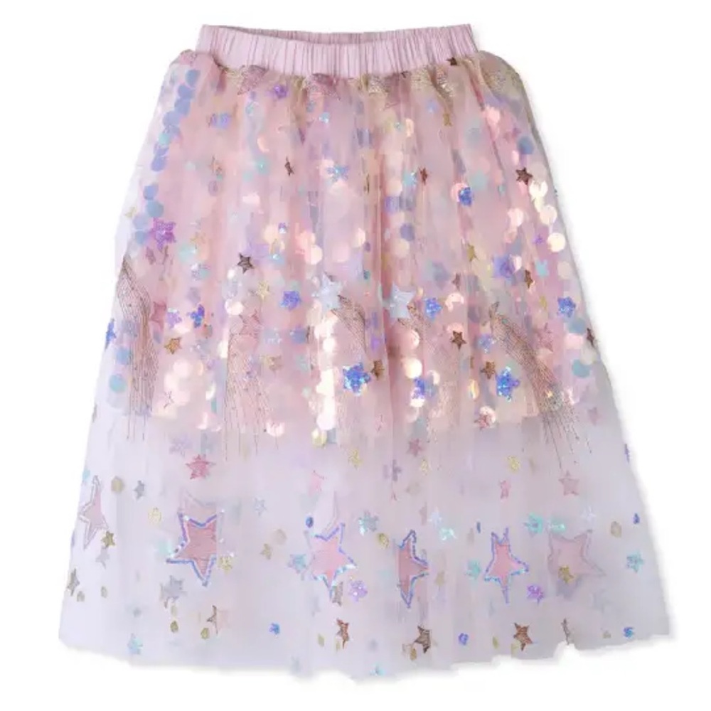 Stella Cove Sequin Tulle Sparkle Midi Skirt Size 4 Pink Stars